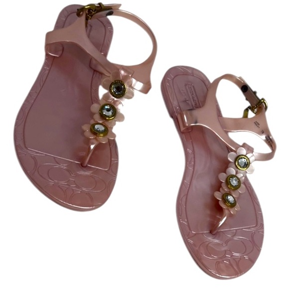 Signature Coach Paisley Flower Jelly Sandals Thong Slingback Shimmer Pink - Picture 1 of 9